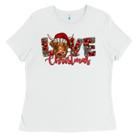 White love christmas highland cow and turquoise gemstone Ladies Tee - Jasminsmagicworld