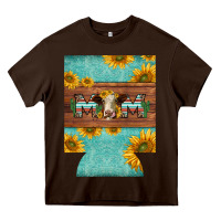 Chocolate Brown mom hereford cattle sunflowers on tooled leather regular can cooler Heavy Core Tee - BarkalooDesign