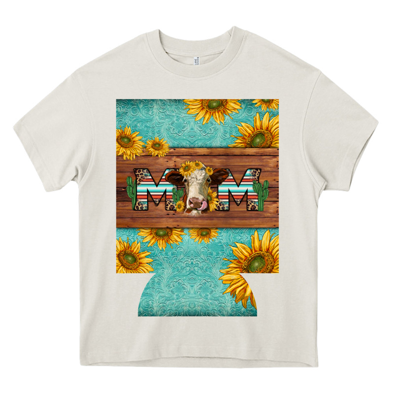 Mom Hereford Cattle Sunflowers On Tooled Leather Regular Can Cooler Heavy Core Tee by BarkalooDesign | Teevron
