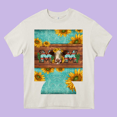 Mom Hereford Cattle Sunflowers On Tooled Leather Regular Can Cooler Heavy Core Tee Designed By Barkaloodesign