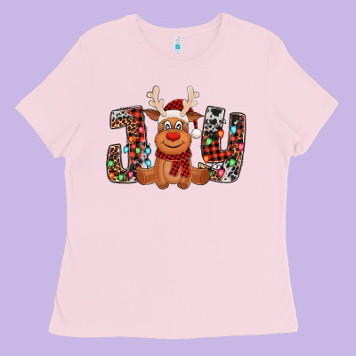 Joy Christmas Reindeer Ladies Tee Designed By Jasminsmagicworld
