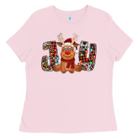Bubblegum Pink joy christmas reindeer Ladies Tee - Jasminsmagicworld