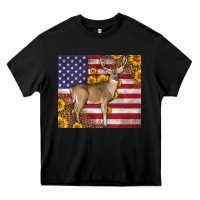 Black Western American Flag And Deer Heavy Core Tee - LillyAllenDesigns
