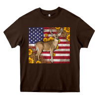 Chocolate Brown Western American Flag And Deer Heavy Core Tee - LillyAllenDesigns