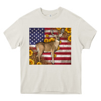 Cream Western American Flag And Deer Heavy Core Tee - LillyAllenDesigns