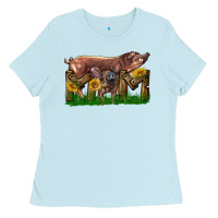 Baby Blue Western Mom With Duroc Pig And Baby Pig Ladies Tee - LillyAllenDesigns