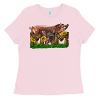Bubblegum Pink Western Mom With Duroc Pig And Baby Pig Ladies Tee - LillyAllenDesigns