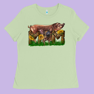 Western Mom With Duroc Pig And Baby Pig Ladies Tee Designed By Lillyallendesigns
