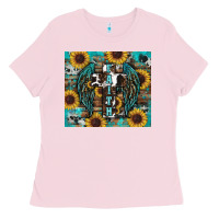 Bubblegum Pink western faith sunflower's Ladies Tee - RanaPortraitStore