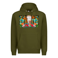 Army Green Mom Cow Flowers Premium Hoodie - CowCowDesign