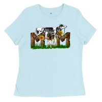 Baby Blue Western Holstein Cow And Baby Cow Mom Ladies Tee - LillyAllenDesigns
