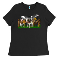 Black Western Holstein Cow And Baby Cow Mom Ladies Tee - LillyAllenDesigns