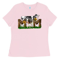 Bubblegum Pink Western Holstein Cow And Baby Cow Mom Ladies Tee - LillyAllenDesigns