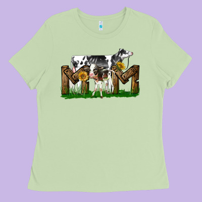 Western Holstein Cow And Baby Cow Mom Ladies Tee Designed By Lillyallendesigns