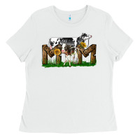 White Western Holstein Cow And Baby Cow Mom Ladies Tee - LillyAllenDesigns