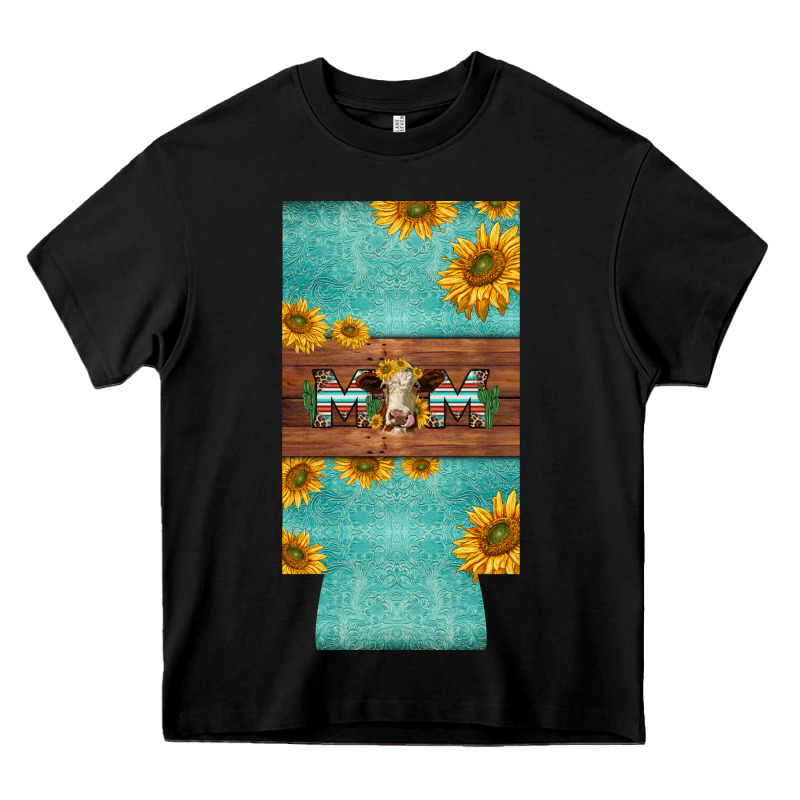 Mom Hereford Cattle Sunflowers On Tooled Leather Slim Can Cooler Heavy Core Tee by BarkalooDesign | Teevron