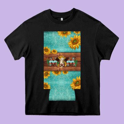 Mom Hereford Cattle Sunflowers On Tooled Leather Slim Can Cooler Heavy Core Tee Designed By Barkaloodesign
