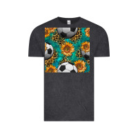 Vintage Black soccer balls and sunflowers with leopard and gemstone seamless pattern Vintage Tee - BundleAndBundleShop