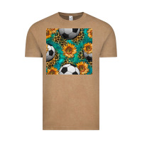 Vintage Coffee soccer balls and sunflowers with leopard and gemstone seamless pattern Vintage Tee - BundleAndBundleShop
