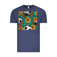 Vintage Denim soccer balls and sunflowers with leopard and gemstone seamless pattern Vintage Tee - BundleAndBundleShop