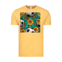 Vintage Mustard soccer balls and sunflowers with leopard and gemstone seamless pattern Vintage Tee - BundleAndBundleShop