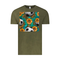Vintage Olive soccer balls and sunflowers with leopard and gemstone seamless pattern Vintage Tee - BundleAndBundleShop