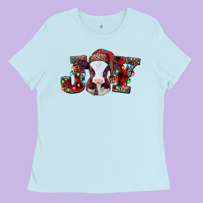 Joy Baby Cow Christmas Ladies Tee Designed By Jasminsmagicworld