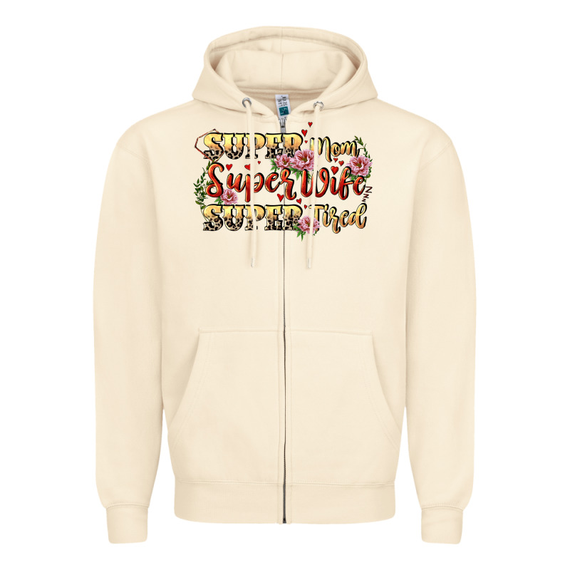 Super Mom Super Wife Super Tired Zipper Hoodie by CowGirlArtShop | Teevron