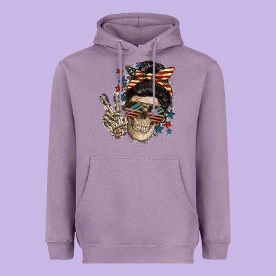 American Mother Skull Heavyweight Hoodie Designed By Fadigitalartstudio