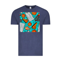 Vintage Denim basketball uniform and hoop seamless pattern Vintage Tee - BundleAndBundleShop