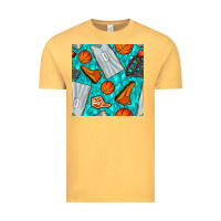 Vintage Mustard basketball uniform and hoop seamless pattern Vintage Tee - BundleAndBundleShop