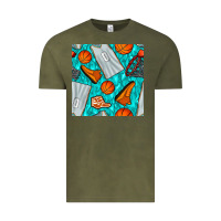 Vintage Olive basketball uniform and hoop seamless pattern Vintage Tee - BundleAndBundleShop