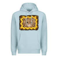Blue Mist Baby Cow Leopard Sunflowers Premium Hoodie - CowCowDesign