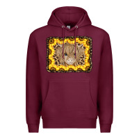 Burgundy Baby Cow Leopard Sunflowers Premium Hoodie - CowCowDesign