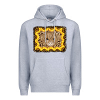 Heather Grey Baby Cow Leopard Sunflowers Premium Hoodie - CowCowDesign