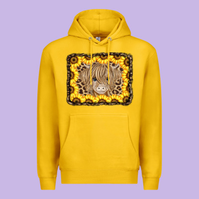 Baby Cow Leopard Sunflowers Premium Hoodie Designed By Cowcowdesign