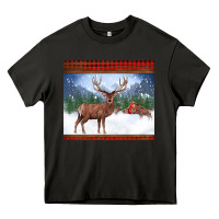 Asphalt christmas reindeer red barn country farm christmas Heavy Core Tee - BarkalooDesign