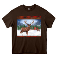Christmas Reindeer Red Barn Country Farm Christmas Heavy Core Tee | Teevron