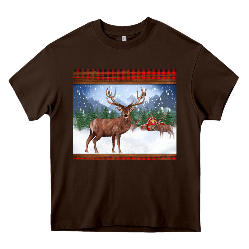 Christmas Reindeer Red Barn Country Farm Christmas Heavy Core Tee by BarkalooDesign | Teevron