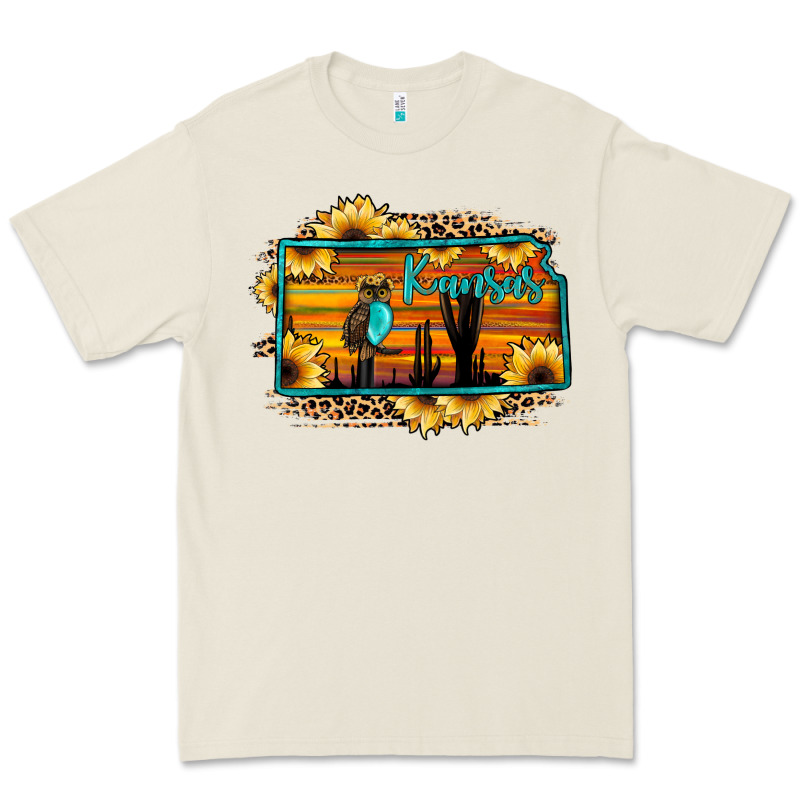 Kansas Owl Sunset Sunflower Map Premium Tee by JahusDesignShop | Teevron