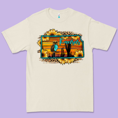 Kansas Owl Sunset Sunflower Map Premium Tee Designed By Jahusdesignshop