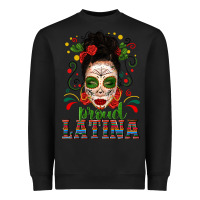 Black Proud Latina Skull Girl Messy Bun Heavyweight Sweatshirt - texasbilliewilder