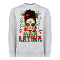 Proud Latina Skull Girl Messy Bun Heavyweight Sweatshirt | Teevron