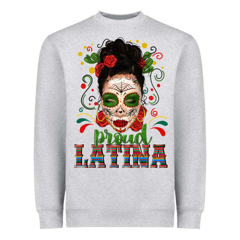 Proud Latina Skull Girl Messy Bun Heavyweight Sweatshirt by texasbilliewilder | Teevron