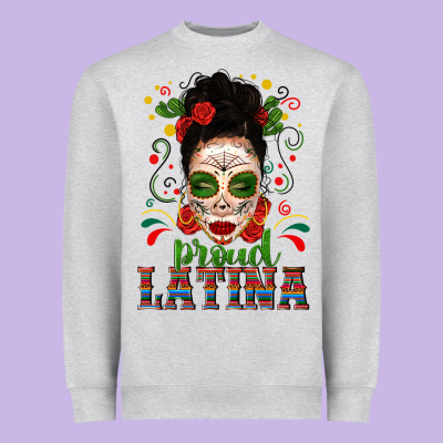 Proud Latina Skull Girl Messy Bun Heavyweight Sweatshirt Designed By Texasbilliewilder