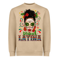 Mushroom Proud Latina Skull Girl Messy Bun Heavyweight Sweatshirt - texasbilliewilder