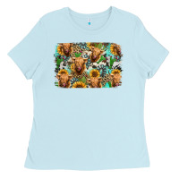 Baby Blue highland cow western background Ladies Tee - Jasminsmagicworld