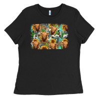 Black highland cow western background Ladies Tee - Jasminsmagicworld