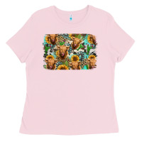 Bubblegum Pink highland cow western background Ladies Tee - Jasminsmagicworld