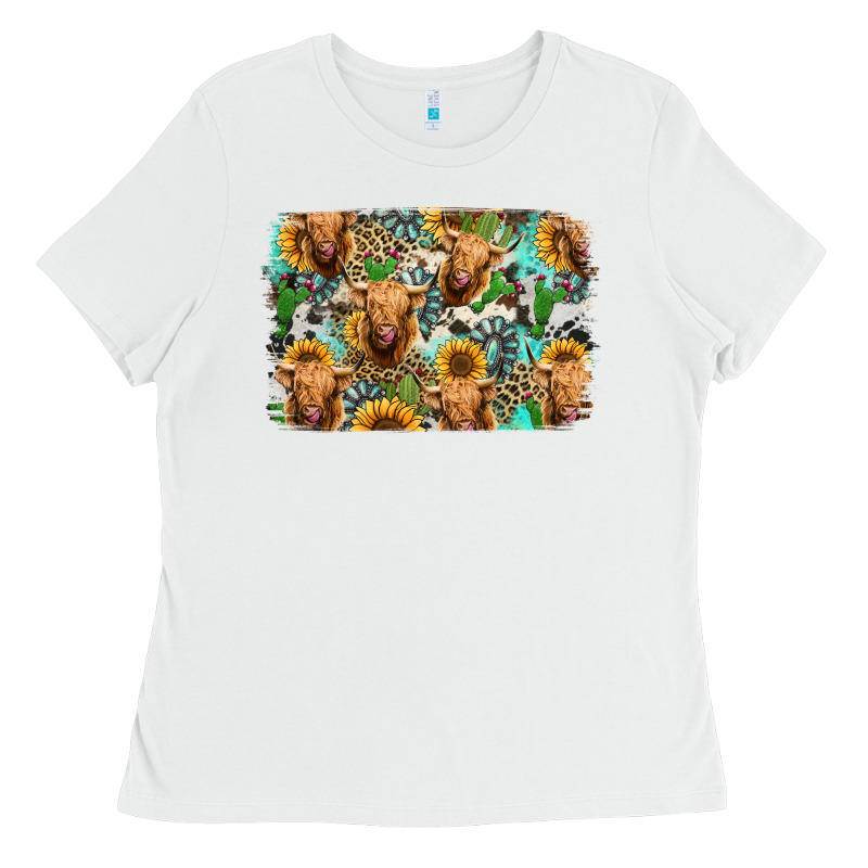 Highland Cow Western Background Ladies Tee by Jasminsmagicworld | Teevron